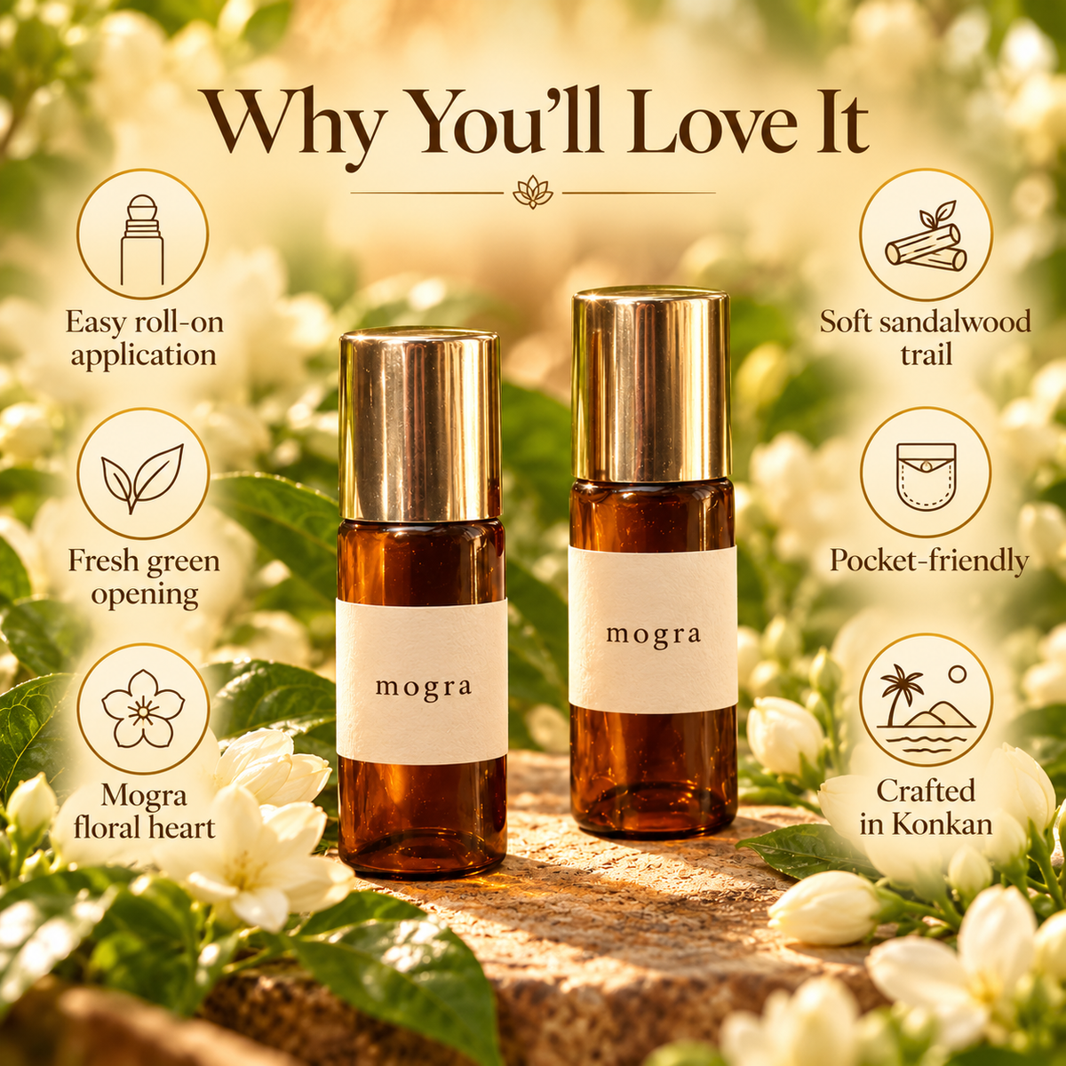 Sugandha Konkan Mogra Roll-On Perfume — Pack of 2 × 3 ml