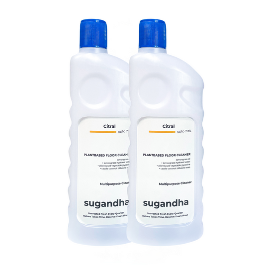 Sugandha natural floor cleaner pack of 2 bottles with lemongrass fragrance, eco-friendly and antibacterial.