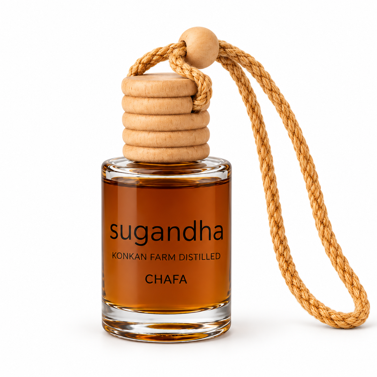 Sugandha Chafa car perfume bottle on white