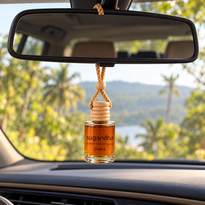 Sugandha Chafa car perfume hanging inside a car