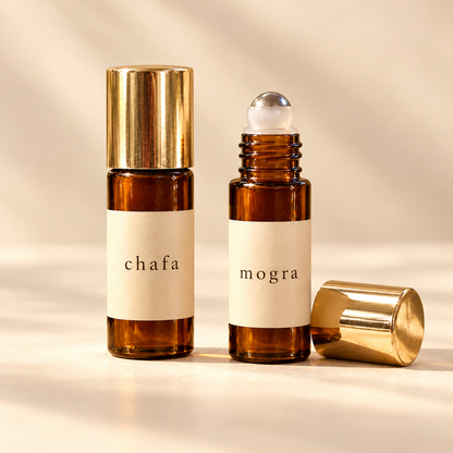 Sugandha Roll-On Perfumes — Pick Any 2: example Chafa and Mogra pair, two 3 ml bottles