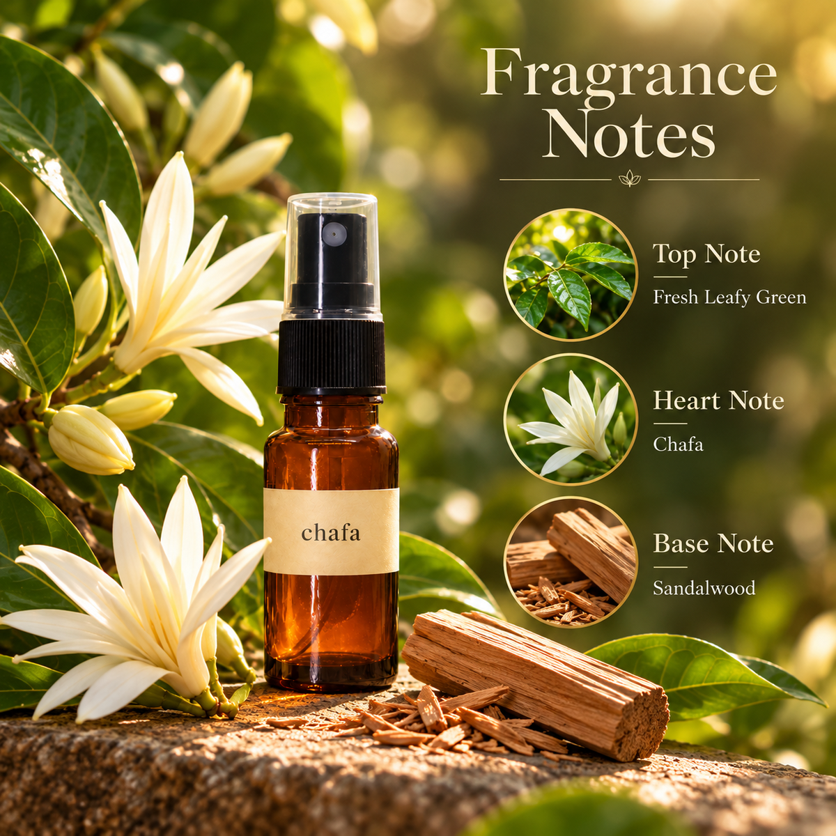 Sugandha Konkan Chafa — fragrance notes: fresh leafy green, signature heart and sandalwood