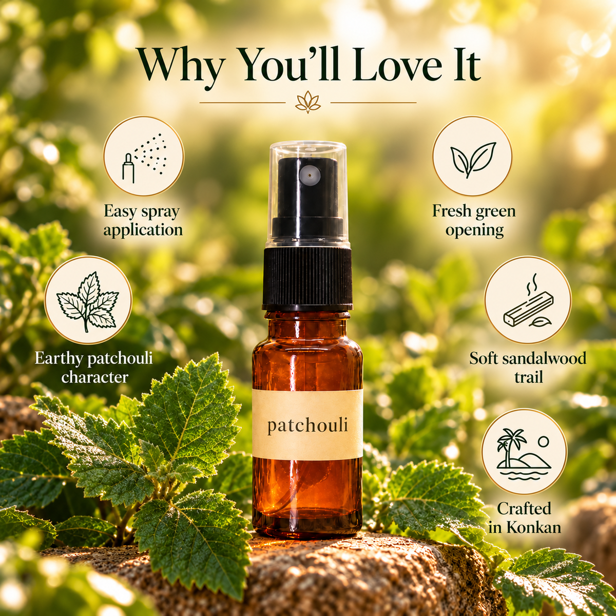 Sugandha Konkan Patchouli — spray perfume features and fragrance character