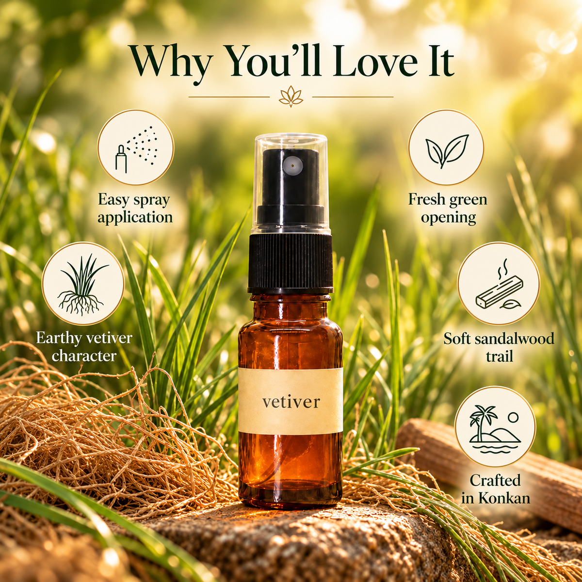 Sugandha Konkan Vetiver — spray perfume features and fragrance character