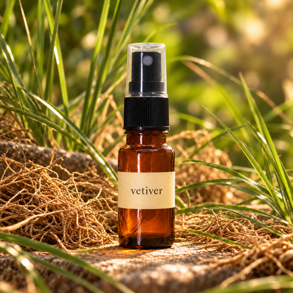 Sugandha Konkan Vetiver — single 10 ml amber spray bottle with its signature botanical
